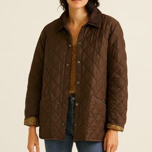 Barbour Quilted Corduroy Collar Chore Barn Utility Jacket Brown L